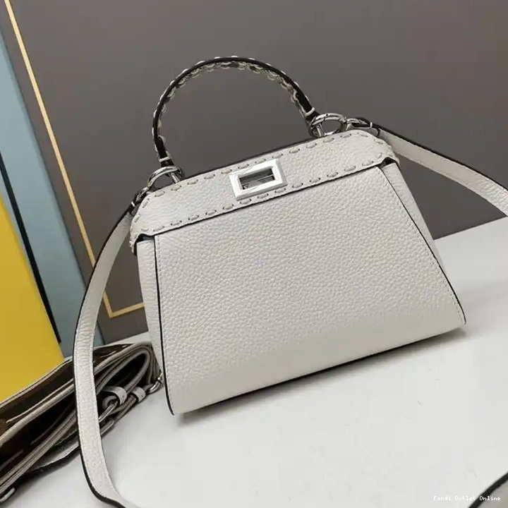 Cheap Fendi Calf Stitching Iconic Leather White Bag In Peekaboo Mini 0614